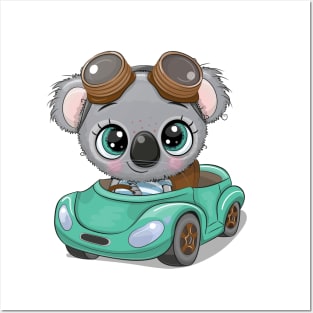 Cute Koala the driver of the green car Posters and Art